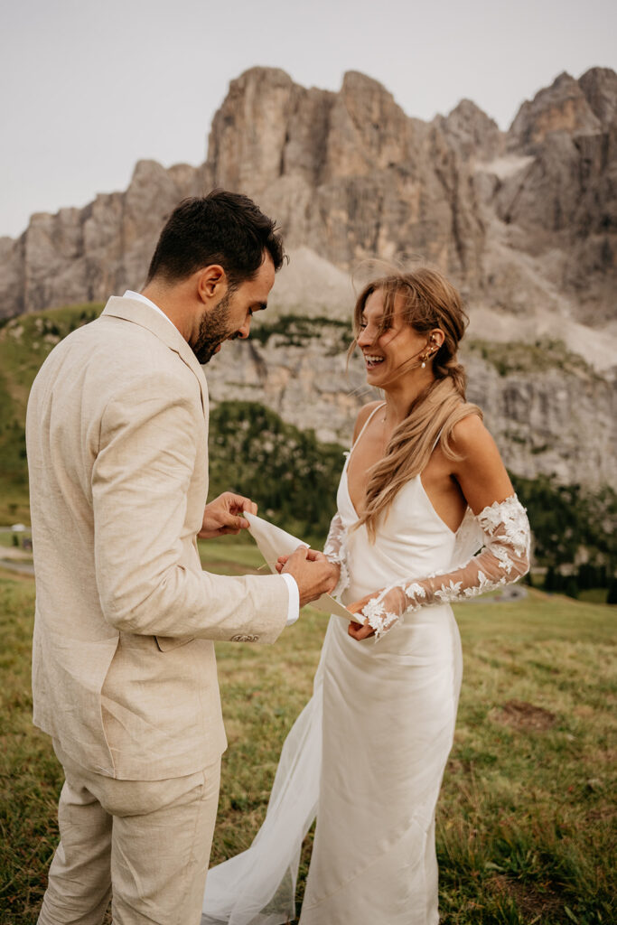 Couple getting married in scenic mountain setting