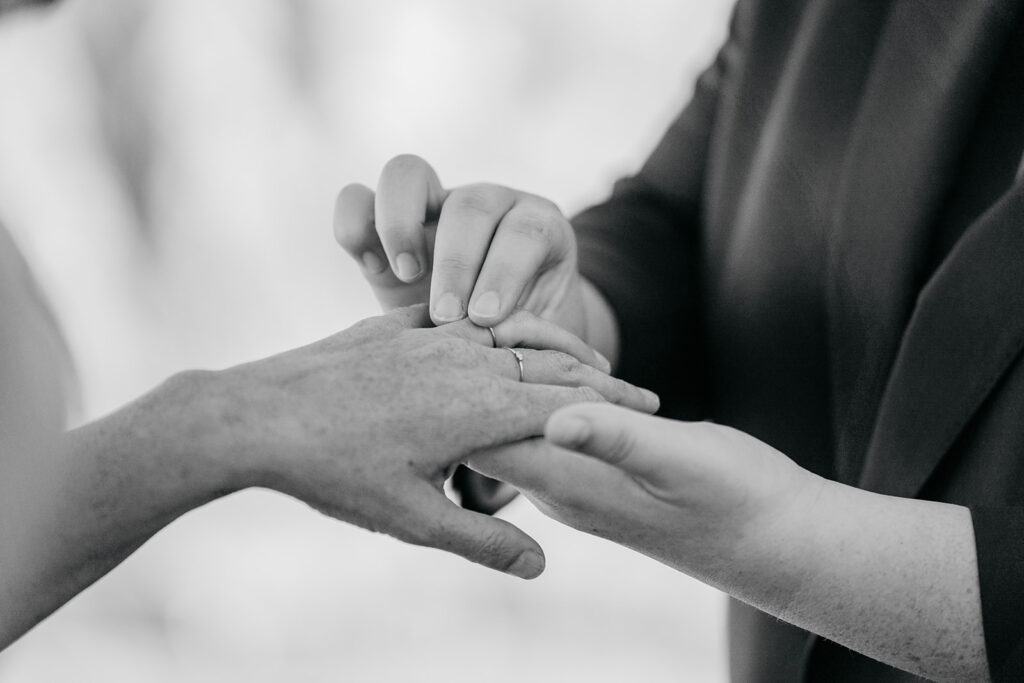 Close-up of hands exchanging wedding ring