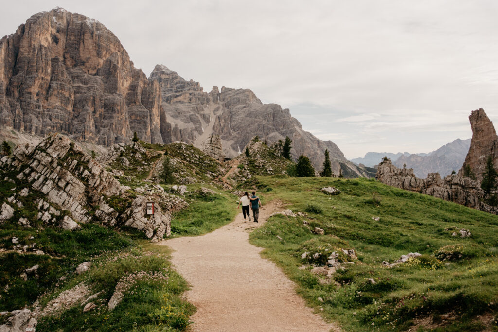 Couple hiking in scenic mountain landscape