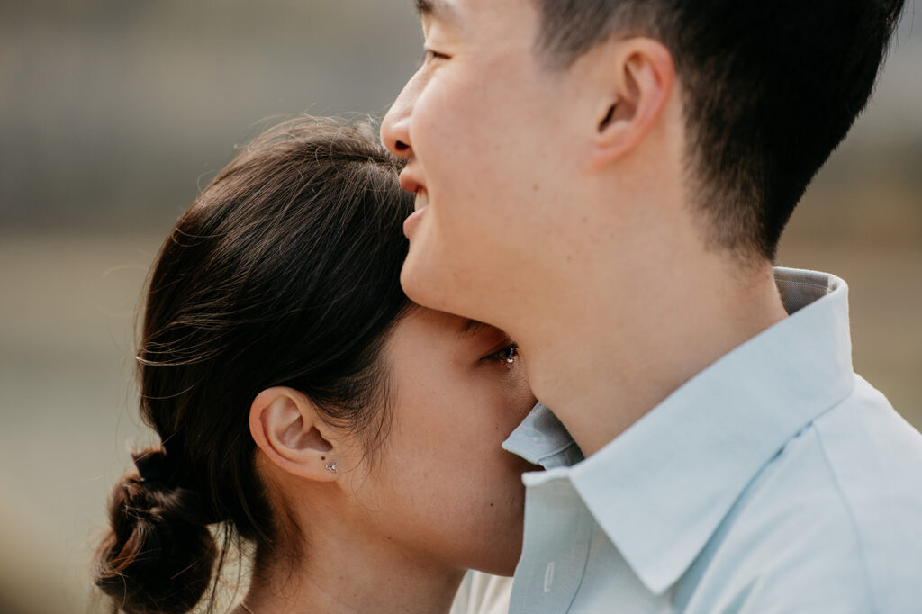 Close embrace of a couple outdoors.