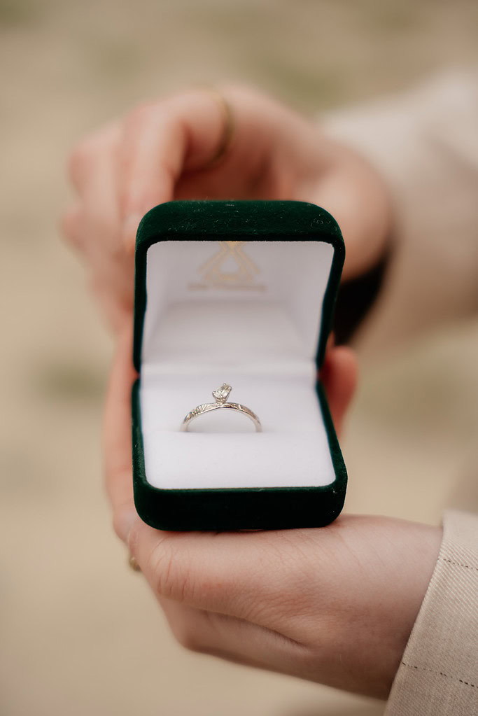 Engagement ring in green velvet box