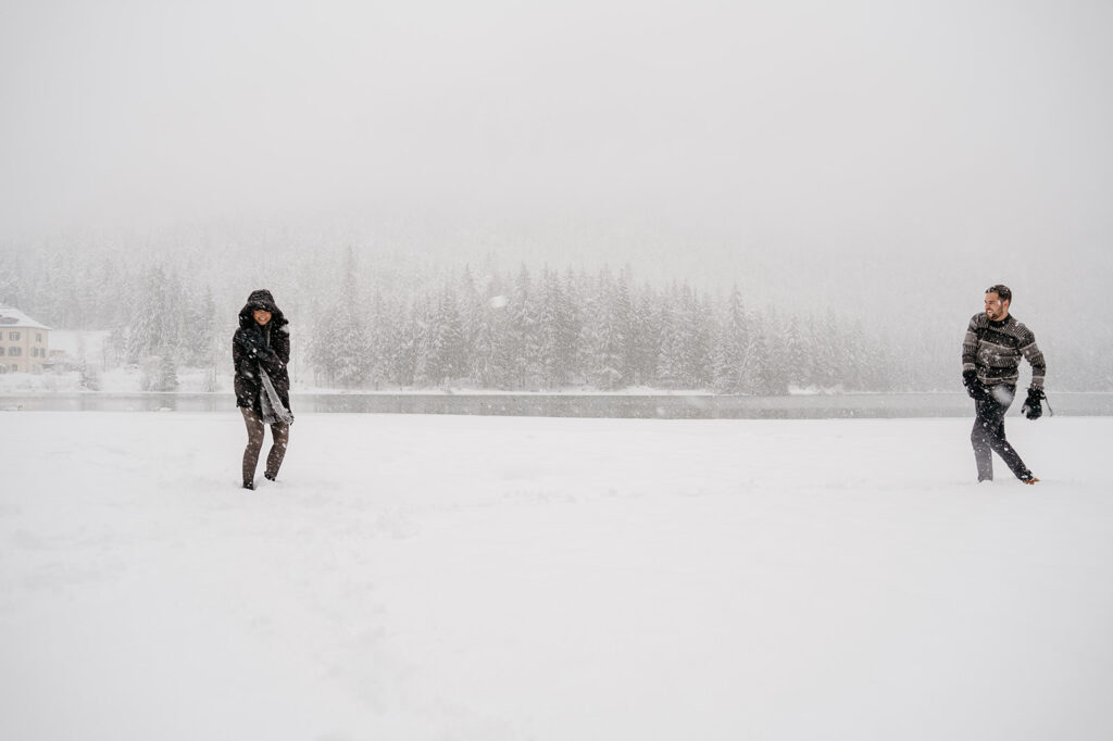 People playing in a snowy landscape