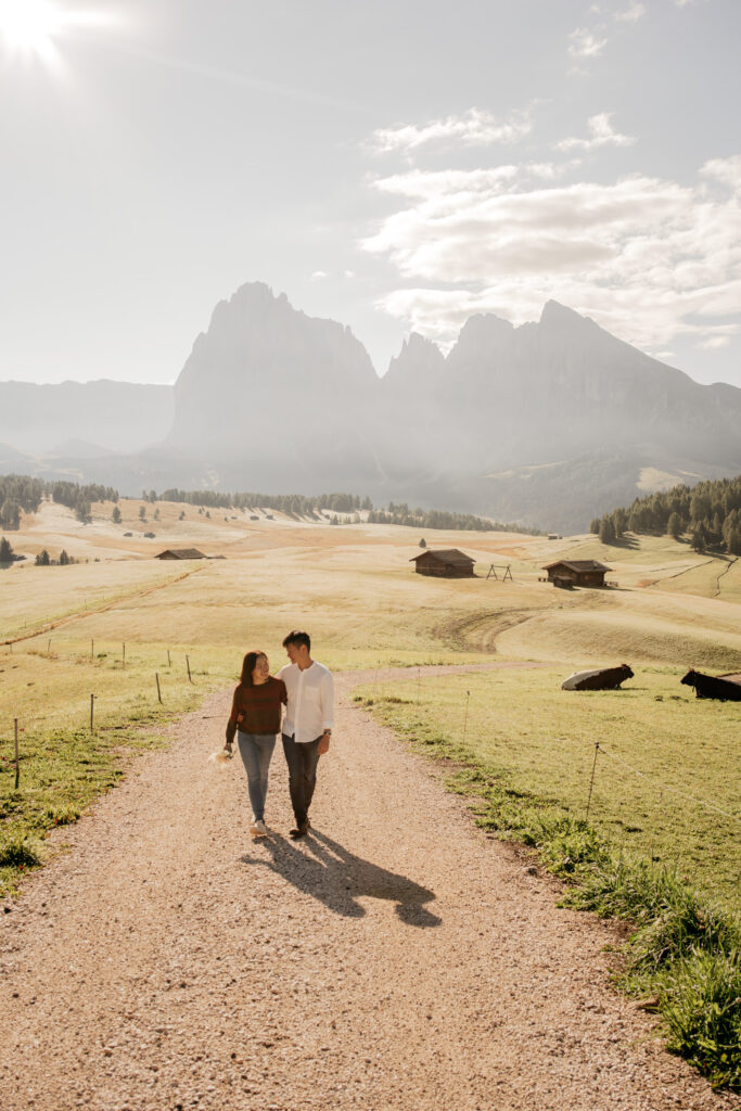 Couple walking on a path in countryside