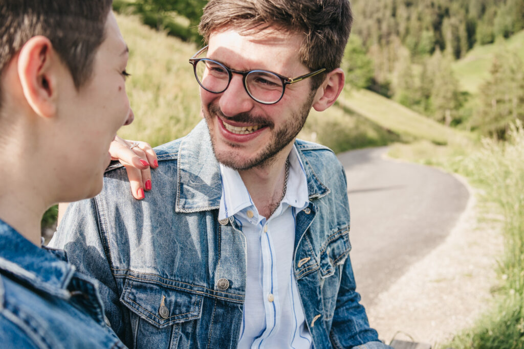 Smiling couple enjoying a sunny day outdoors