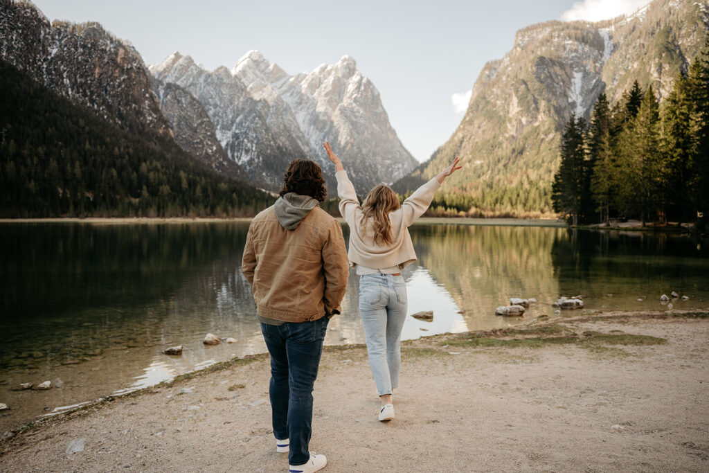 Couple enjoying scenic mountain lake view