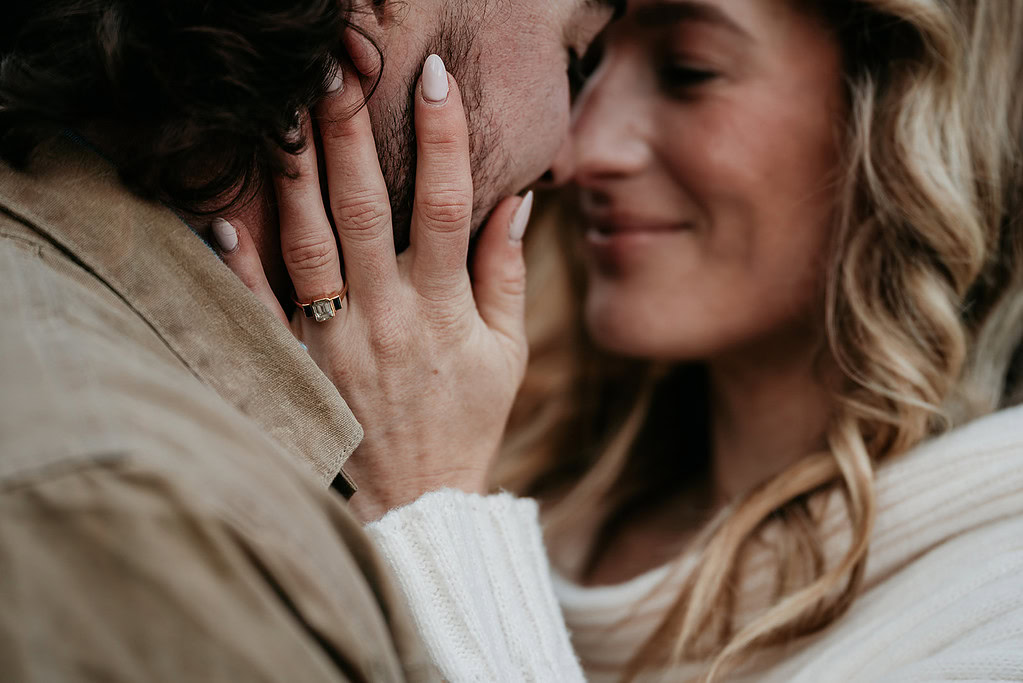 Couple in love with engagement ring close-up