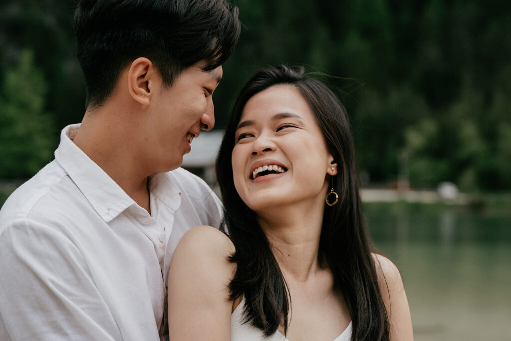 Smiling couple enjoying nature together.