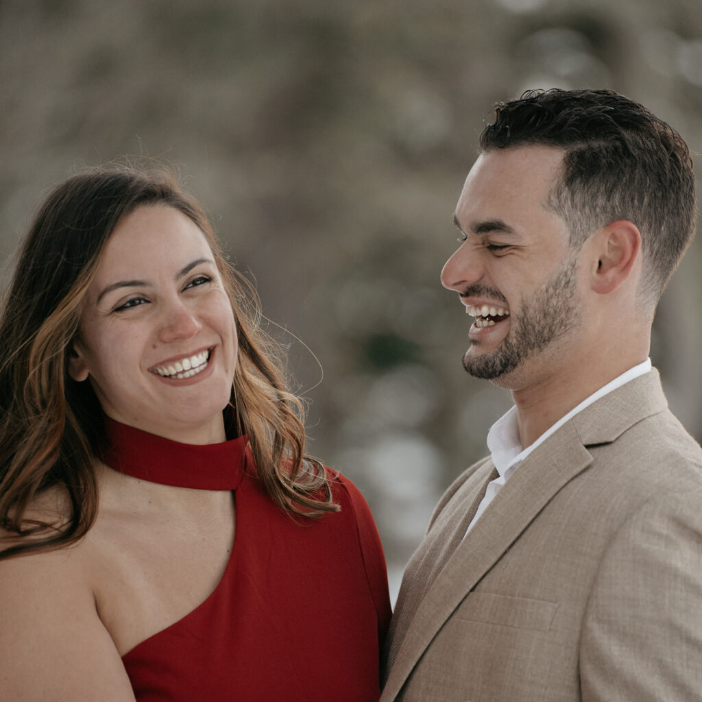 Smiling couple in winter setting