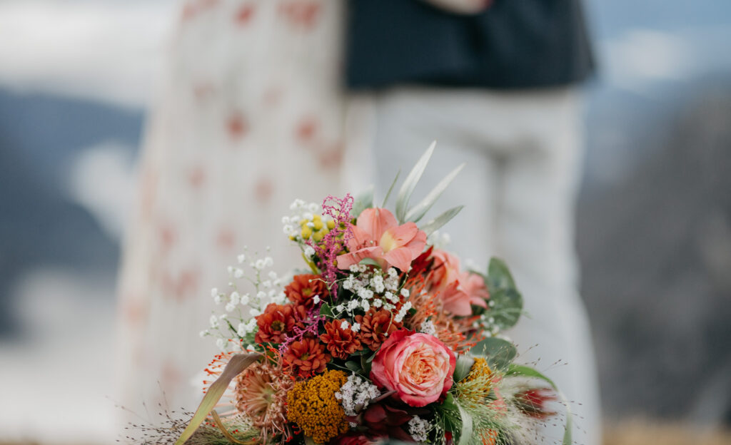 Colorful wedding bouquet with vibrant flowers