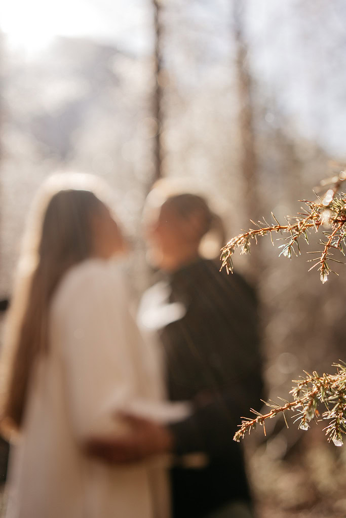 Blurred people with sunlight in forest background