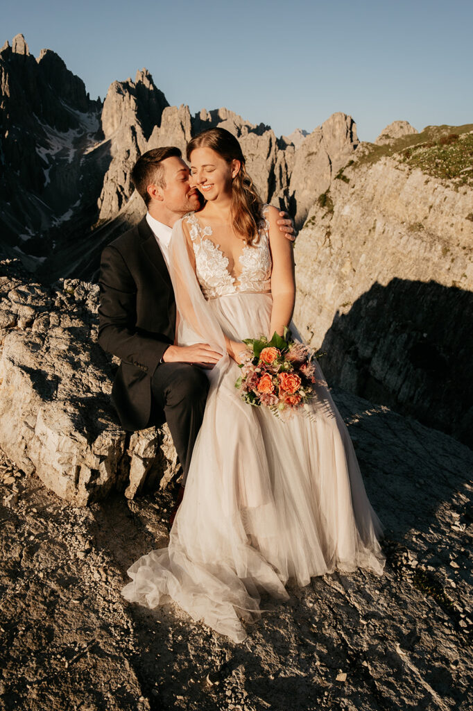 Wedding couple on scenic mountain landscape