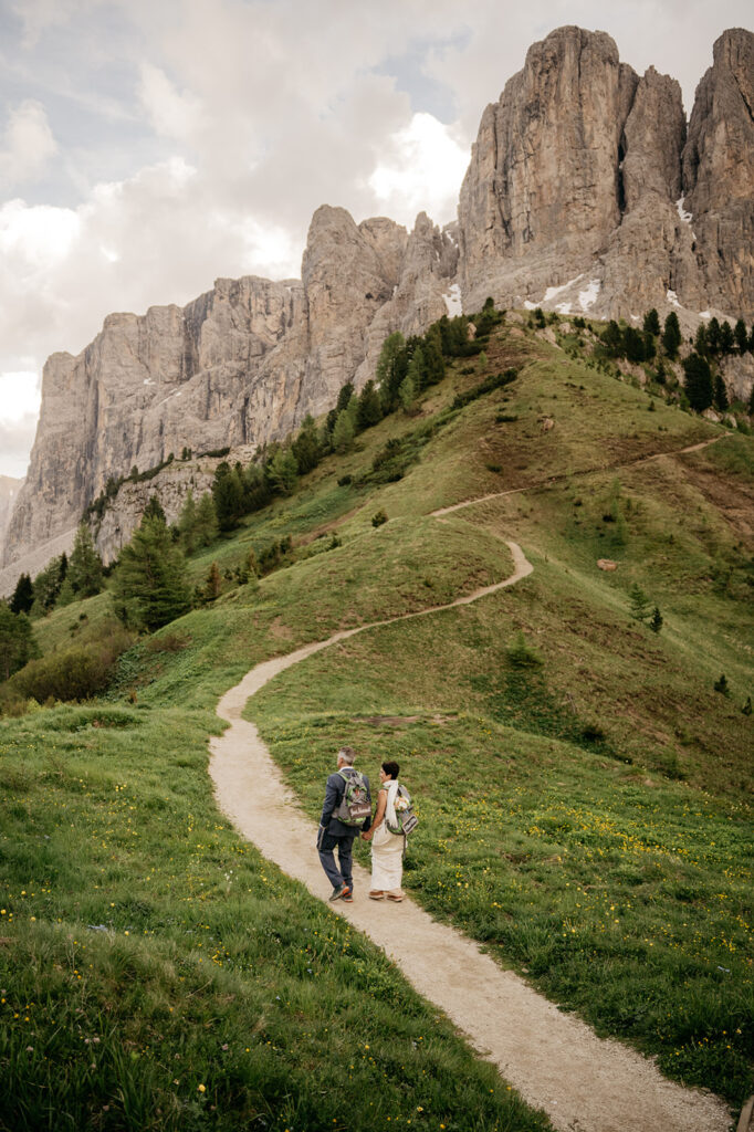 Couple hiking on mountain trail