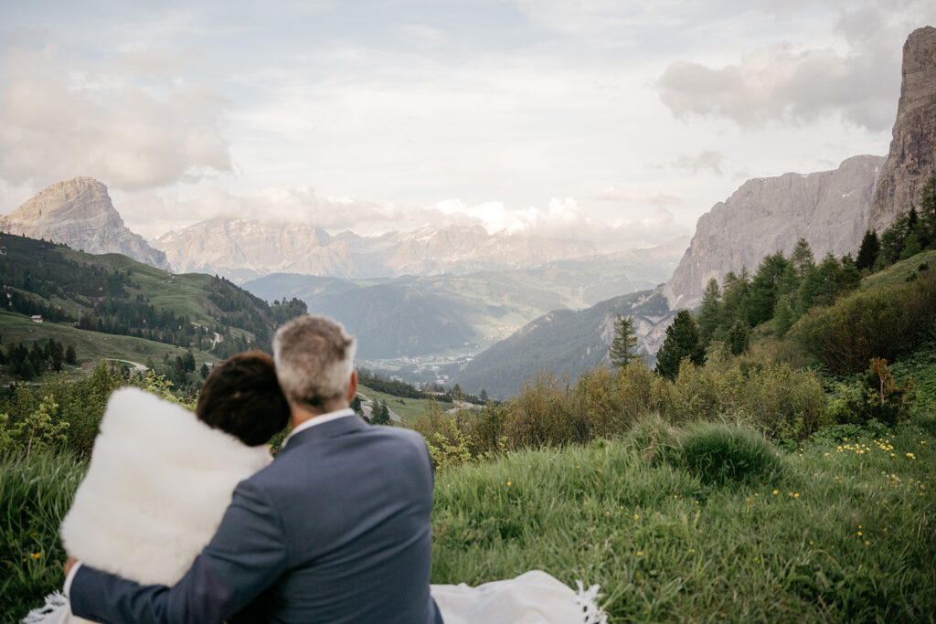 Couple enjoying mountain view together.