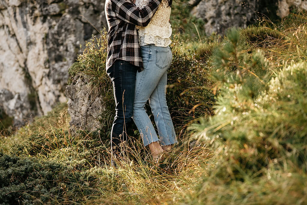 Couple embracing in nature landscape