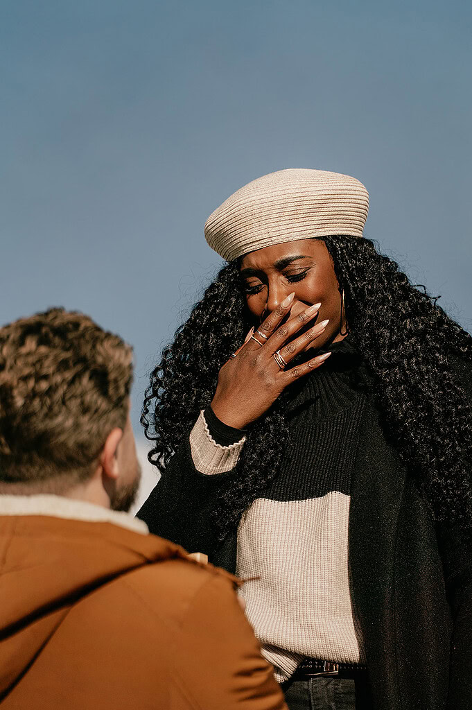Woman surprised during outdoor proposal