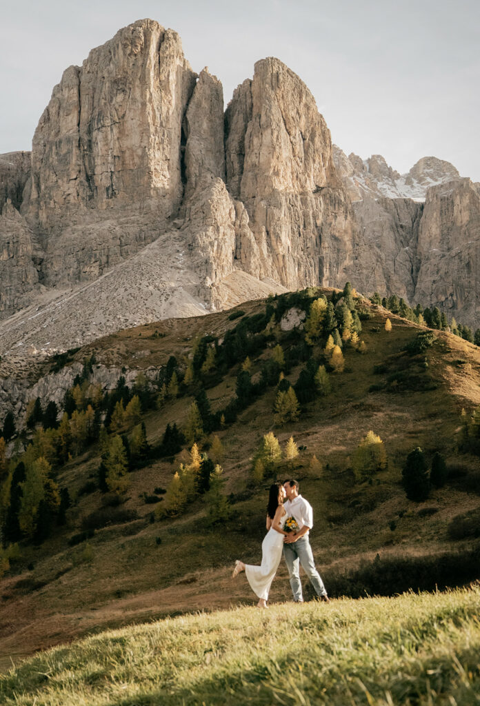 Couple embracing on mountain background