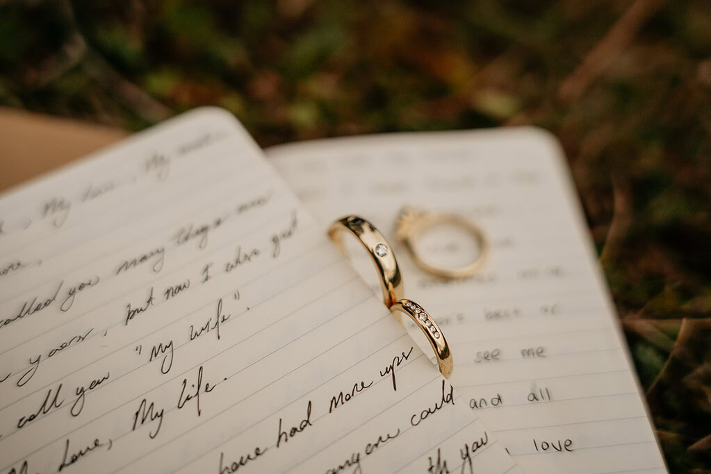 Wedding rings on a handwritten love letter
